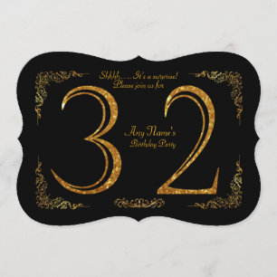 32. Geburtstagsfeier 32.,Gatsby,Schwarz & Gold Einladung