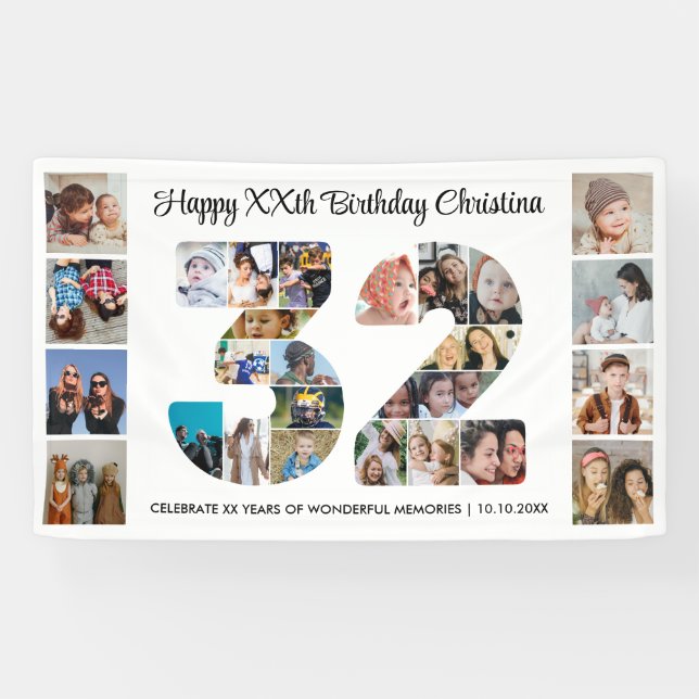 32. Geburtstagsfeier Nummer 32 Fotocollage Banner (Horizontal)