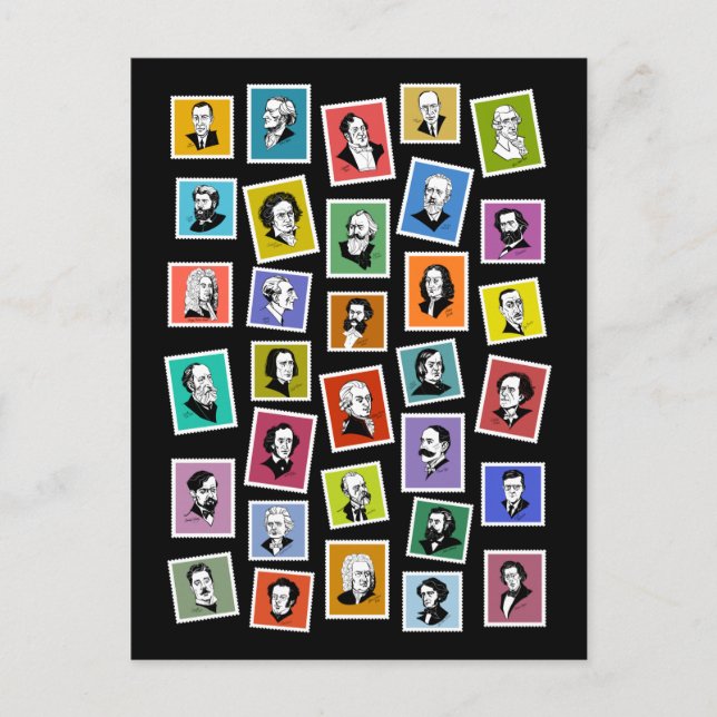 32 grafische Portraits der beststen Komponisten Postkarte (Vorderseite)