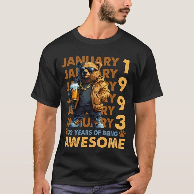 32 Jahre alter Phantastischer Cooler Bär seit Janu T-Shirt (Vorderseite)