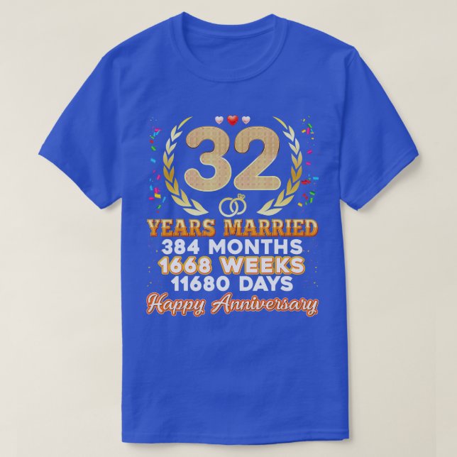 32 Jahre Verheiratet Happy 32. Wedding Anniversary T-Shirt (Design vorne)