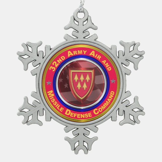 32. Militär- und Raketenabwehrkommando Schneeflocken Zinn-Ornament (Vorderseite)