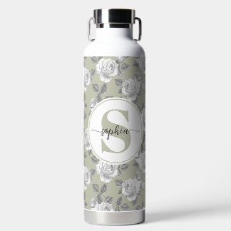 32 oz.Rose Garden Monogram Sage Green Water Flasch Trinkflasche