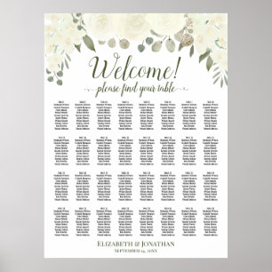 32 Tisch Elfenbein Weiße Rosen Hochzeits-Sitzordnu Poster