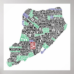 32 x 32" Staten Island Calligram Karte Plakat druc