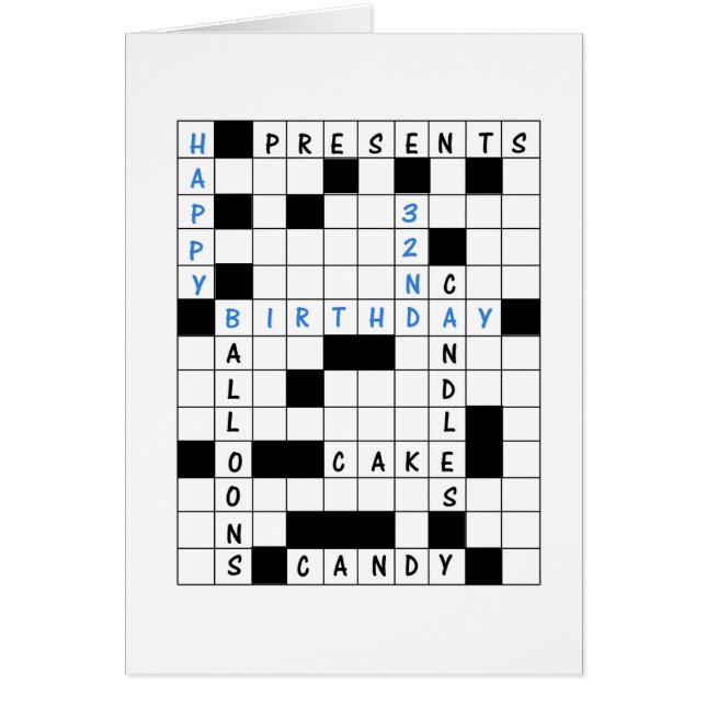 32e anniversaire, Crossword Puzzle carte d'anniver (Devant)