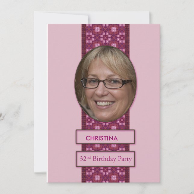 32e anniversaire Invitation de fête Photo et nom (Devant)