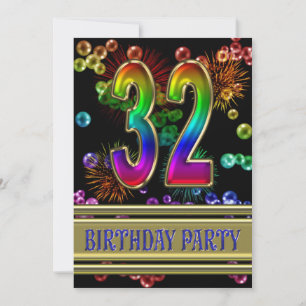 32e fête d'anniversaire Invitation avec bulles