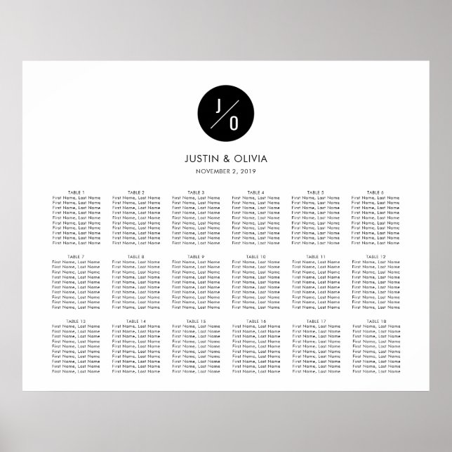 32x26" Horizontales Sitzdiagramm - Olivia & Justin Poster (Vorne)