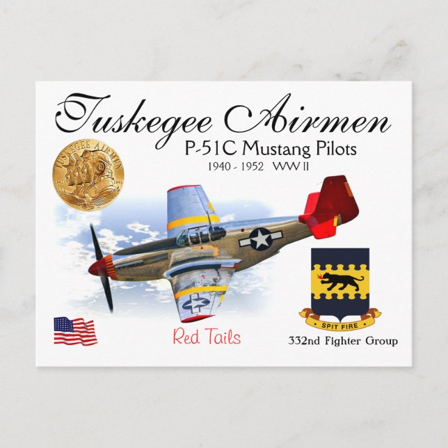 332. Kämpfer Sq.-P-51C Mustang Fighter Squadron Postkarte (Vorderseite)