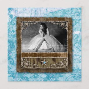 332 Quinceanera Vintage-Fotokarte Stern Blau Einladung