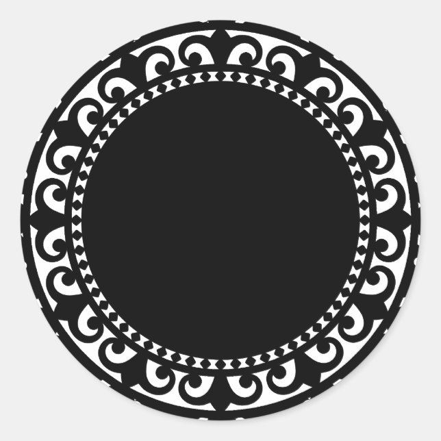 3332__doily-shape-1 BLACK WHITE CIRCLE SHAPES DOIL Runder Aufkleber (Vorderseite)