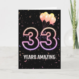 33. Geburtstag Ballons und Confetti Karte