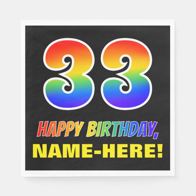 33. Geburtstag: Bold, Fun, Simple, Rainbow 33 Serviette (Vorderseite)
