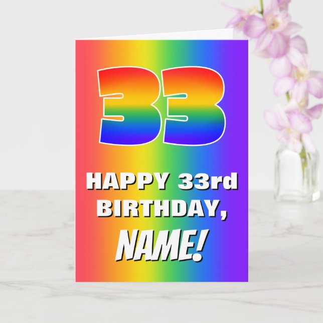 33. Geburtstag: Farbiges, lustiges Regenbogenmuste Karte (Orchidee)