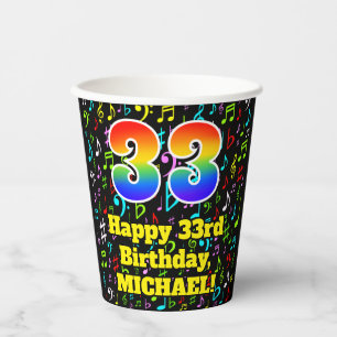 33. Geburtstag: Fun Musiknotens Pattern, Regenboge Pappbecher