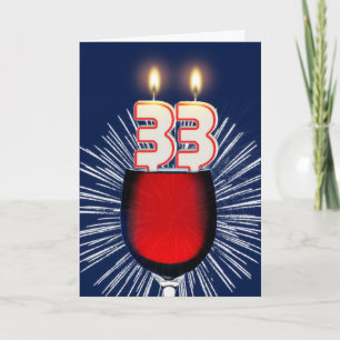 33. Geburtstag mit Wein und Kerzen Karte