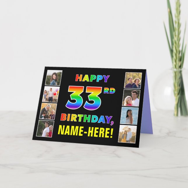 33. Geburtstag: Regenbogentext, benutzerdefinierte Karte (Vorderseite)