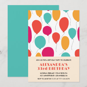 33. Geburtstagseinladung Balloons farbenfroh Einladung