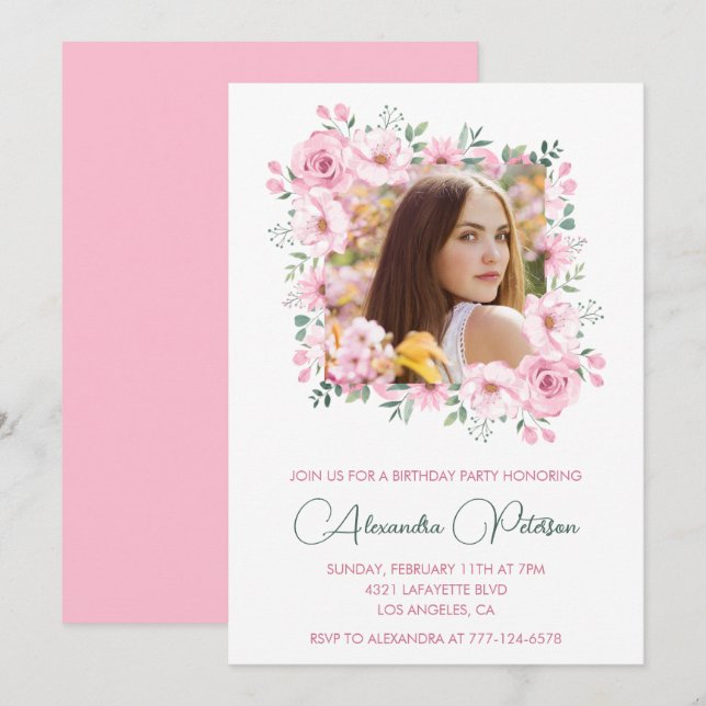 33. Geburtstagseinladung Foto Boho Elegant Einladung (Vorne/Hinten)