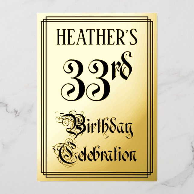 33. Geburtstagsparty — Elegantes Script + Individu Folieneinladung (Vorderseite)