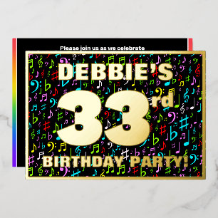 33. Geburtstagsparty — Spaß, farbenfrohe Musiksymb Folieneinladung