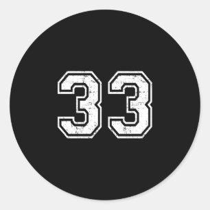 33 Nummer dreiunddreißig Teamsport Grunge Varsity Runder Aufkleber