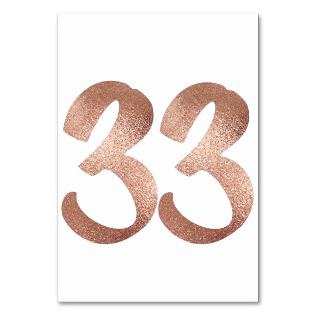 33 Tischnummern Weißes Metallisches Rosa Gold (Rückseite)