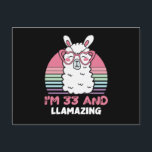 33 Year Old Bday Llamazing 33rd Birthday Llama Postkarte<br><div class="desc">Retro Vintage Style Birthday Gift Design Perfect To Pair With Shorts,  Leggings Or Jeans For A Casual Yet Trendy Look. Humorous Funny Humor Birthday Gift Outfit For Family Member,  Loved One Or Yourself. Matches Loads Of Clothes. GET YOURS TODAY!</div>