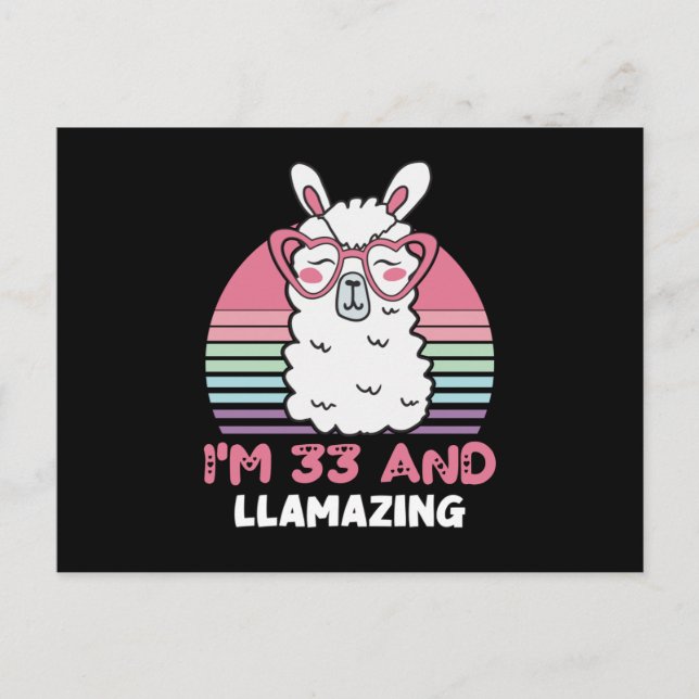 33 Year Old Bday Llamazing 33rd Birthday Llama Postkarte (Vorderseite)