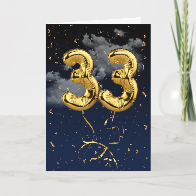 33e Anniversaire Gold Mylar Balloon et carte Confe (Devant)