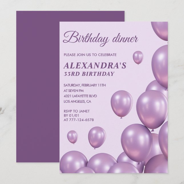 33e anniversaire invitation Anniversaire dîner Pur (Devant / Derrière)