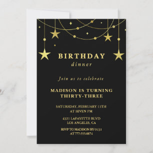 33e anniversaire invitation Gold Black Stars