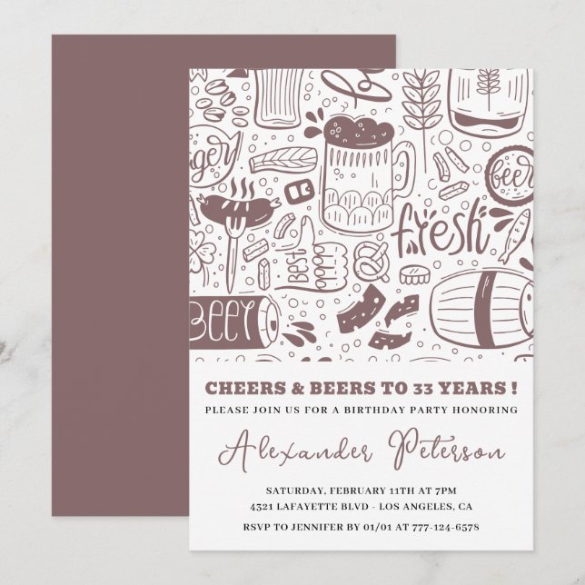 33e anniversaire Invitation Hommes Bière Vintage (Devant / Derrière)
