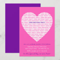 33e anniversaire Invitation Pink Grand coeur