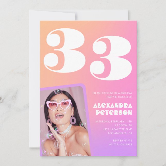 33e anniversaire invitation Retro Pink Photo (Devant)