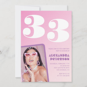 33e anniversaire invitation Retro Pink Photo