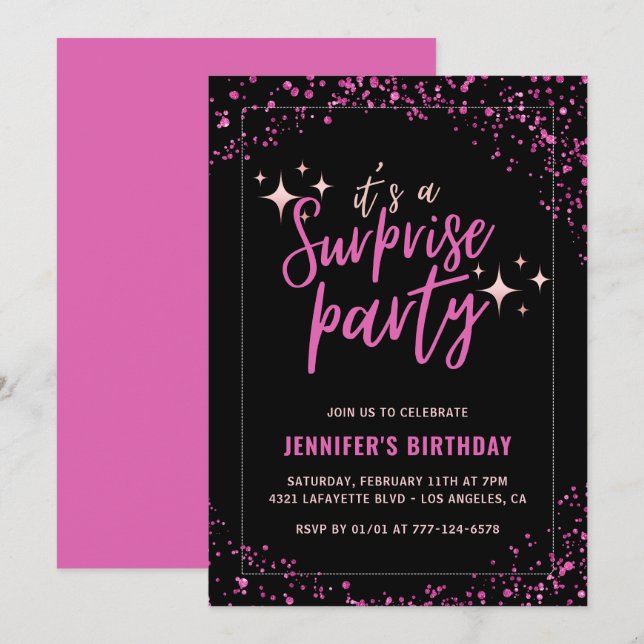 33e anniversaire Invitation Surprise party Pink (Devant / Derrière)