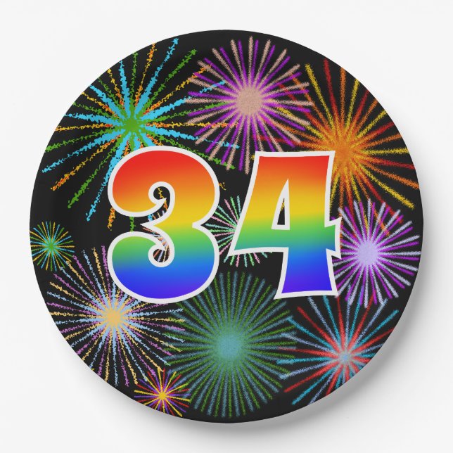 34. Event - Spaß, farbenfroh, kühl, Regenbogen 34 Pappteller (Vorderseite)