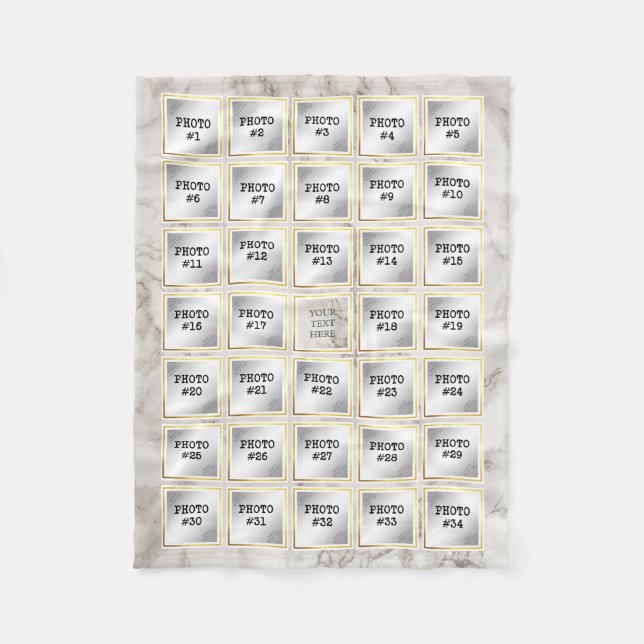 34 Foto Collage, White und Gold Rahmen auf Marmor Fleecedecke (Vorderseite)