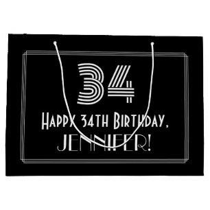 34. Geburtstag — Art Deco Inspiriert Look "34" & N Große Geschenktüte