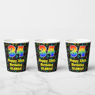 34. Geburtstag: Fun Musiknotens Pattern, Regenboge Pappbecher