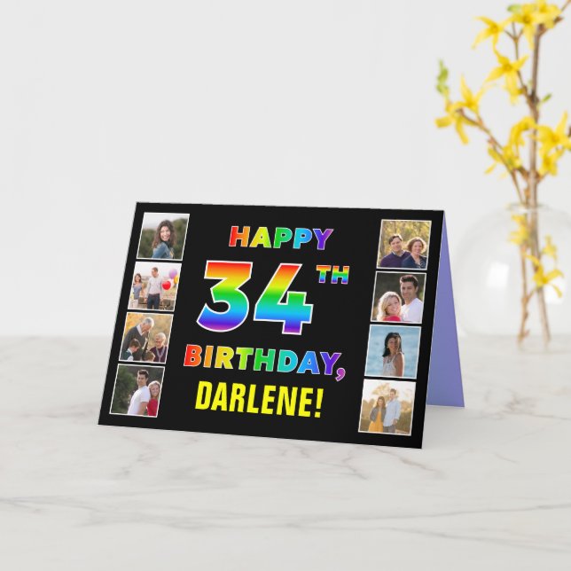 34. Geburtstag: Regenbogentext, benutzerdefinierte Karte (Gelbe Blume)