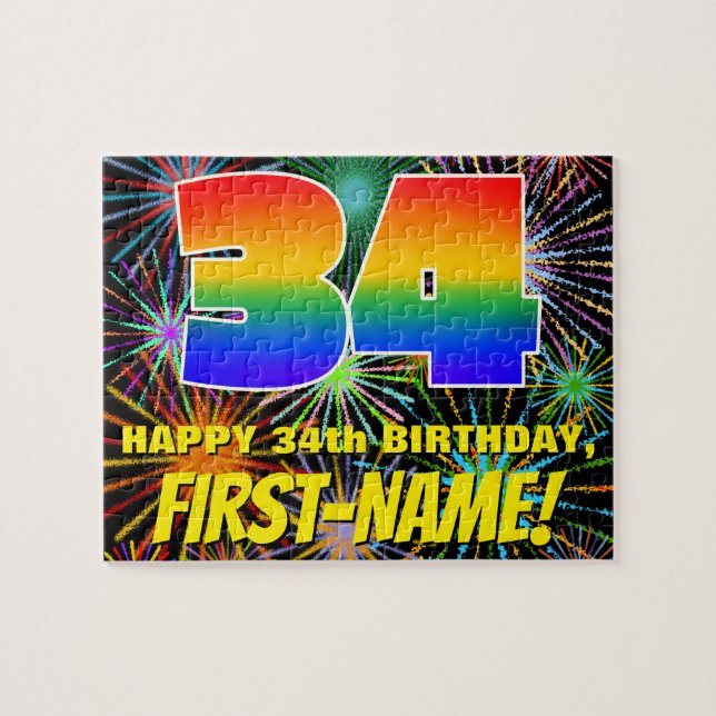 34. Geburtstag: Spaß, bunte feierliche Feuerwerke (Horizontal)