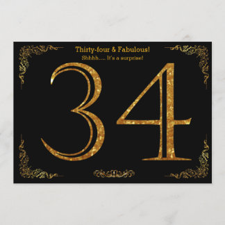 34. Geburtstags-Party, Gatsby styl, schwarzer Einladung