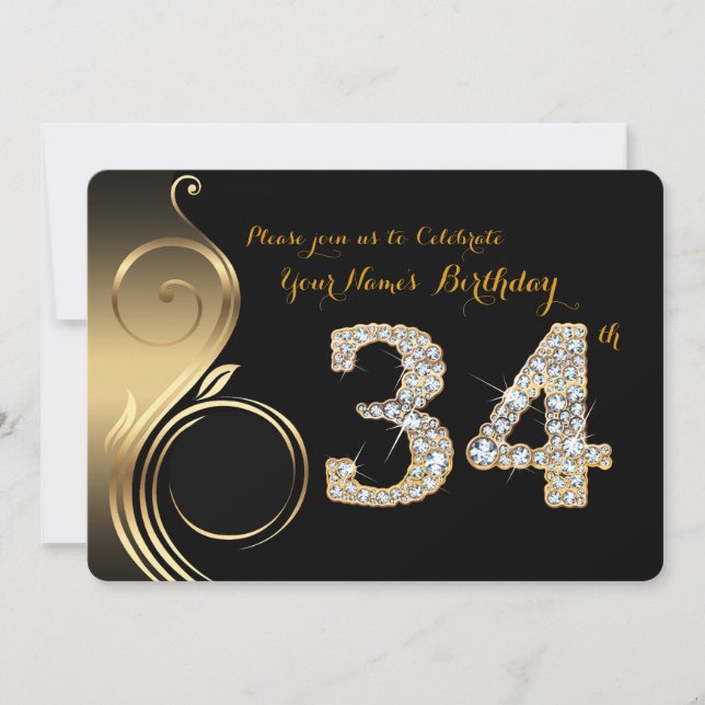 34., Geburtstagseinladung, Number Diamond, Foto Einladung (Vorderseite)