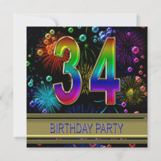 34. Geburtstagsparty Einladung mit Blasen