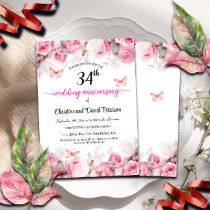 34. Hochzeit Jubiläum Elegante Blush Rose Einladung