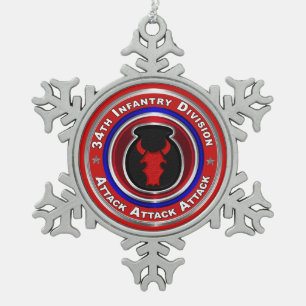 34. Infanterieabteilung Keepake Schneeflocken Zinn-Ornament