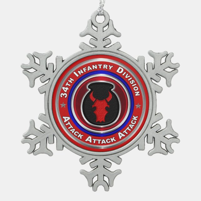 34. Infanterieabteilung Keepake Schneeflocken Zinn-Ornament (Vorderseite)